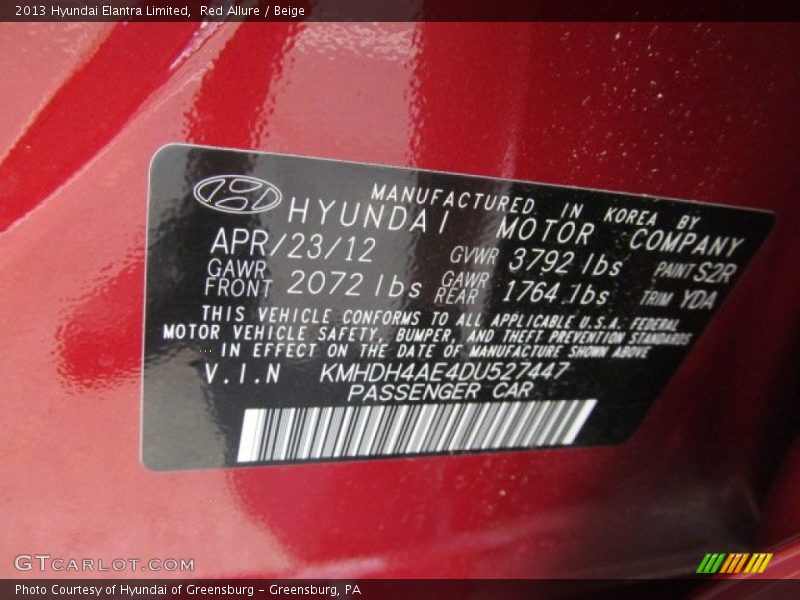 Red Allure / Beige 2013 Hyundai Elantra Limited