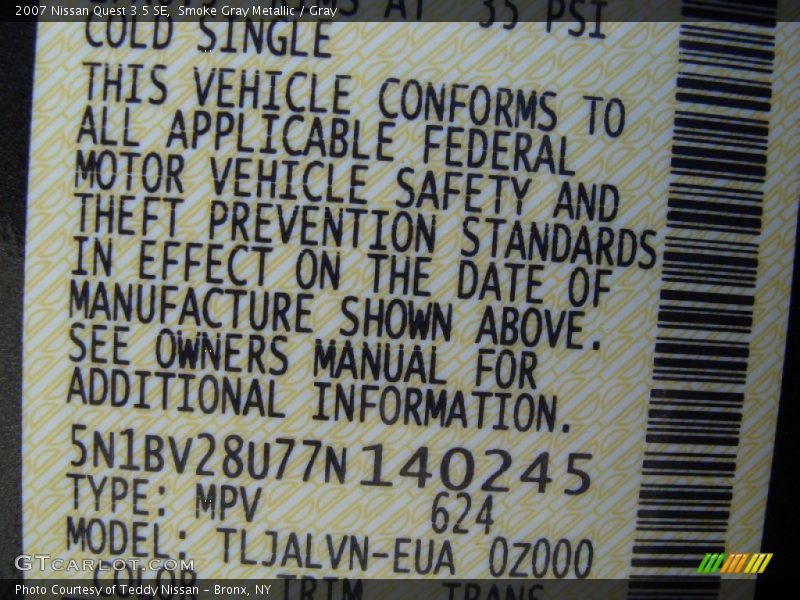 Smoke Gray Metallic / Gray 2007 Nissan Quest 3.5 SE