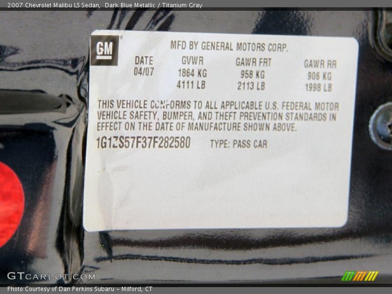 Dark Blue Metallic / Titanium Gray 2007 Chevrolet Malibu LS Sedan
