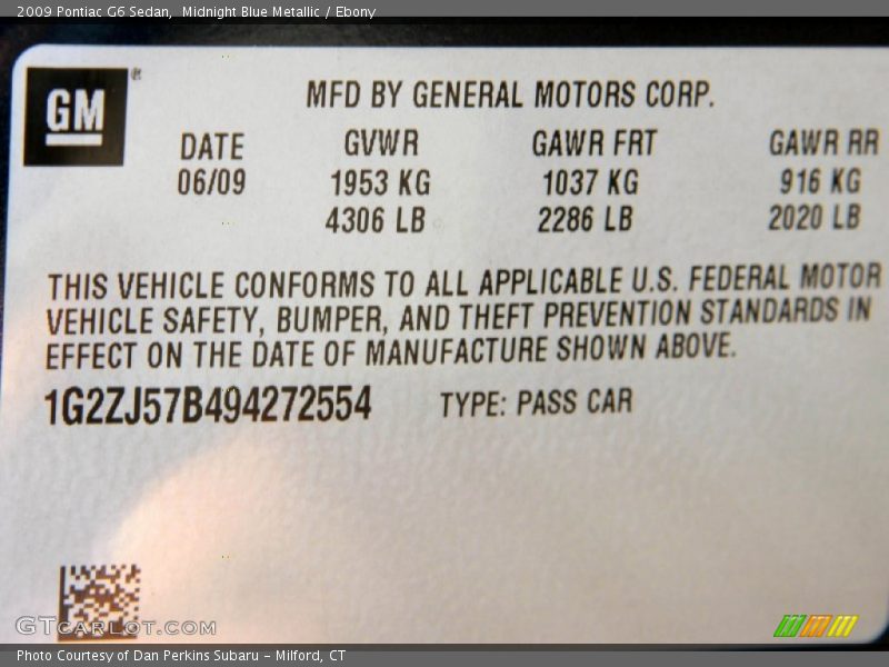 Midnight Blue Metallic / Ebony 2009 Pontiac G6 Sedan