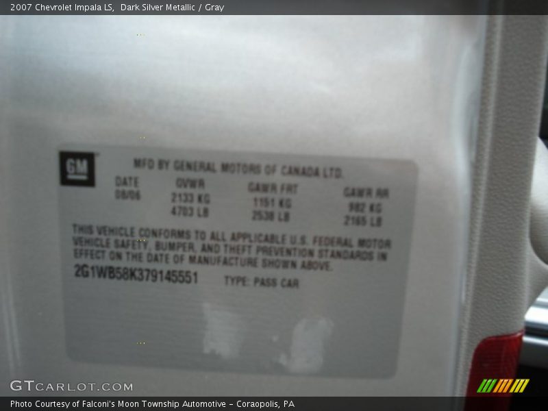 Dark Silver Metallic / Gray 2007 Chevrolet Impala LS