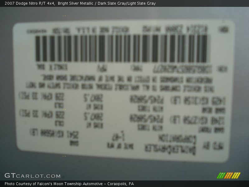 Bright Silver Metallic / Dark Slate Gray/Light Slate Gray 2007 Dodge Nitro R/T 4x4