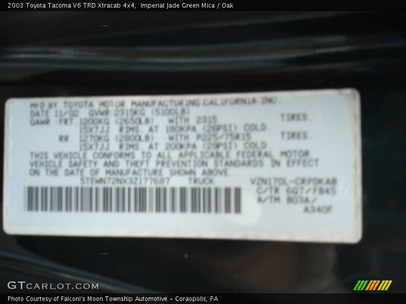 Imperial Jade Green Mica / Oak 2003 Toyota Tacoma V6 TRD Xtracab 4x4