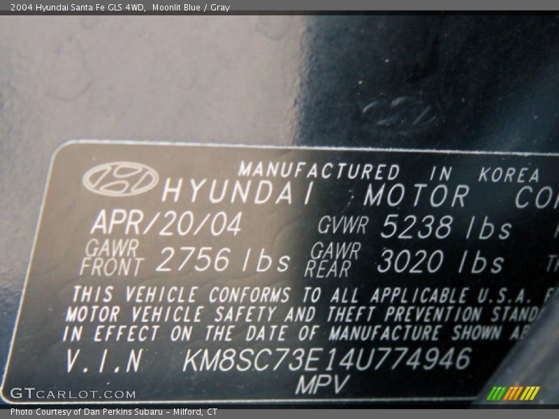 Moonlit Blue / Gray 2004 Hyundai Santa Fe GLS 4WD