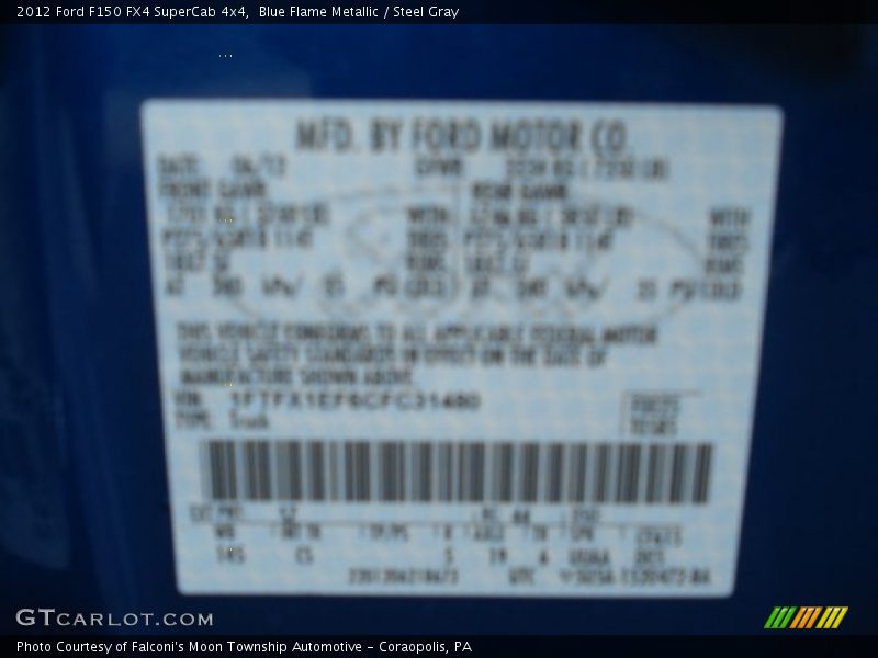 Blue Flame Metallic / Steel Gray 2012 Ford F150 FX4 SuperCab 4x4