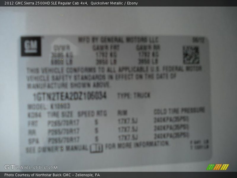 Quicksilver Metallic / Ebony 2012 GMC Sierra 2500HD SLE Regular Cab 4x4