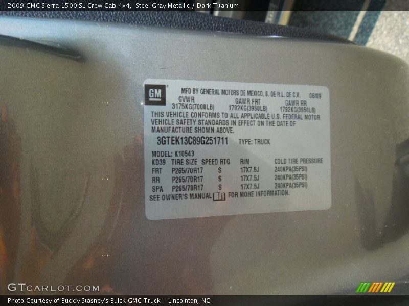 Steel Gray Metallic / Dark Titanium 2009 GMC Sierra 1500 SL Crew Cab 4x4