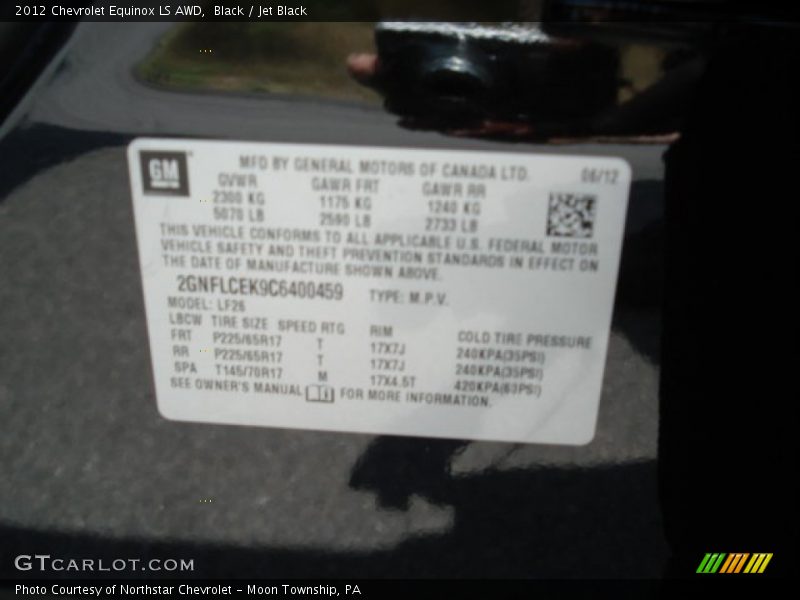 Black / Jet Black 2012 Chevrolet Equinox LS AWD