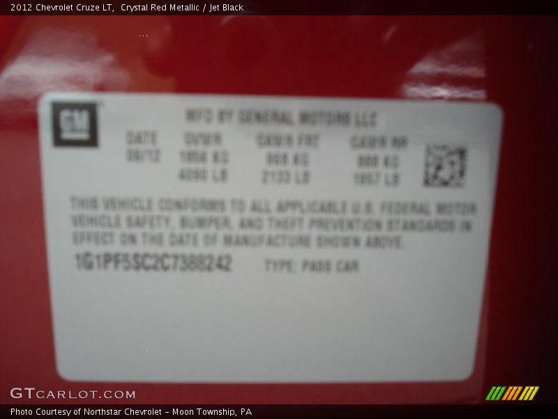 Crystal Red Metallic / Jet Black 2012 Chevrolet Cruze LT
