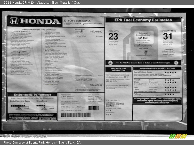  2012 CR-V LX Window Sticker