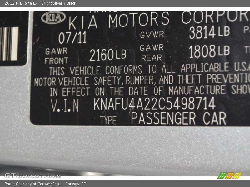 Bright Silver / Black 2012 Kia Forte EX