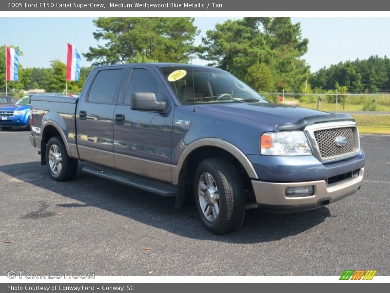 Medium Wedgewood Blue Metallic / Tan 2005 Ford F150 Lariat SuperCrew