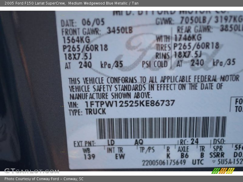 Medium Wedgewood Blue Metallic / Tan 2005 Ford F150 Lariat SuperCrew