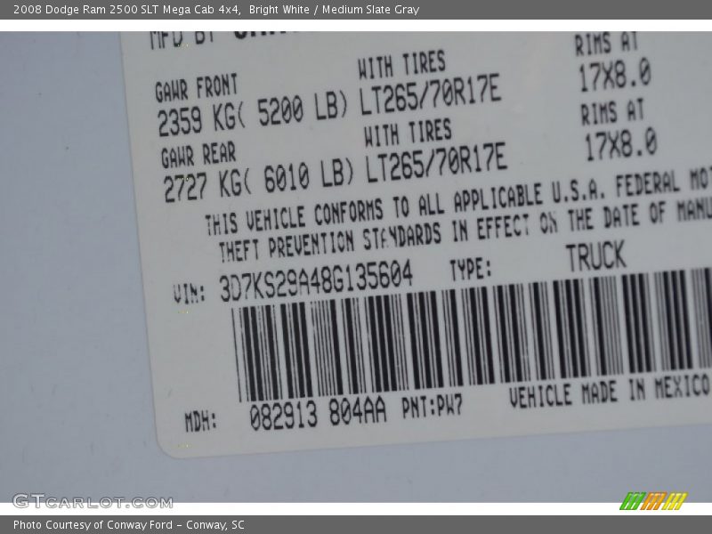 Bright White / Medium Slate Gray 2008 Dodge Ram 2500 SLT Mega Cab 4x4