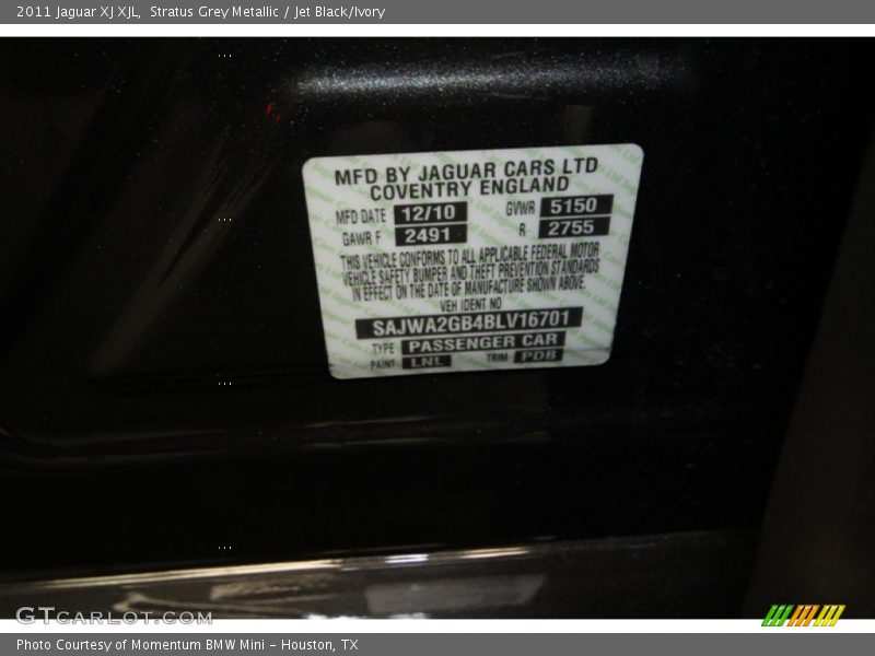 2011 XJ XJL Stratus Grey Metallic Color Code LNL