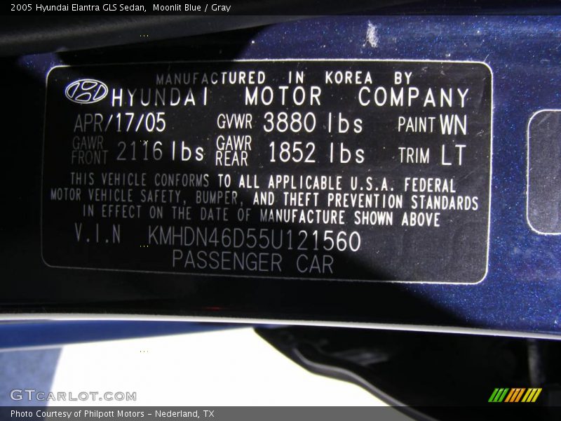 Moonlit Blue / Gray 2005 Hyundai Elantra GLS Sedan