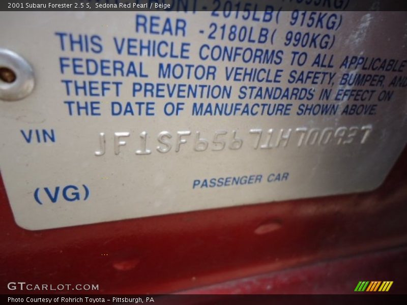 Sedona Red Pearl / Beige 2001 Subaru Forester 2.5 S
