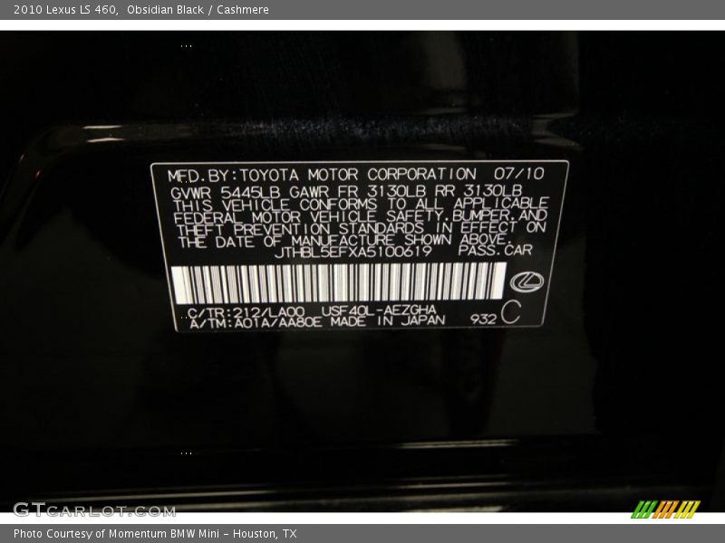 Obsidian Black / Cashmere 2010 Lexus LS 460