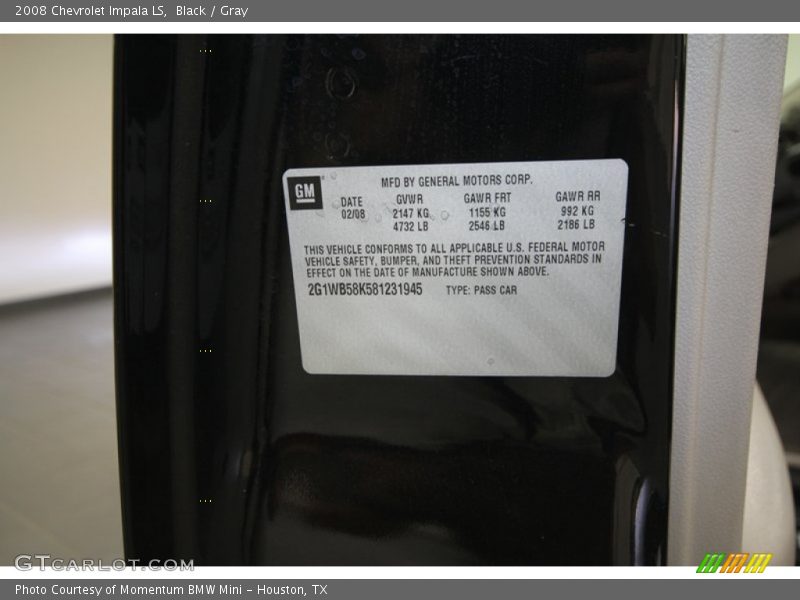 Black / Gray 2008 Chevrolet Impala LS