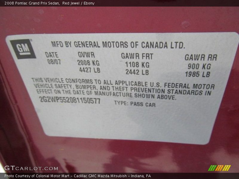 Red Jewel / Ebony 2008 Pontiac Grand Prix Sedan