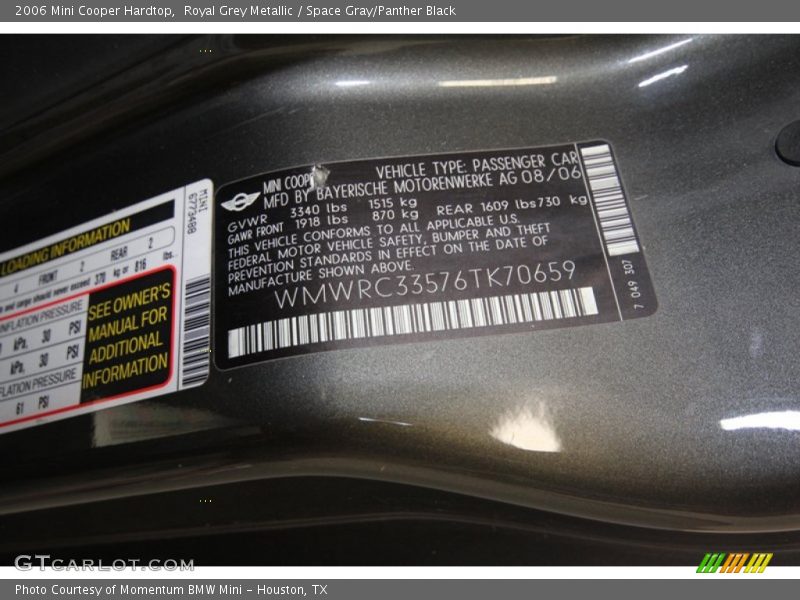 Royal Grey Metallic / Space Gray/Panther Black 2006 Mini Cooper Hardtop