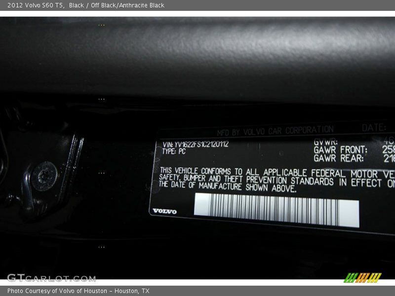 Black / Off Black/Anthracite Black 2012 Volvo S60 T5