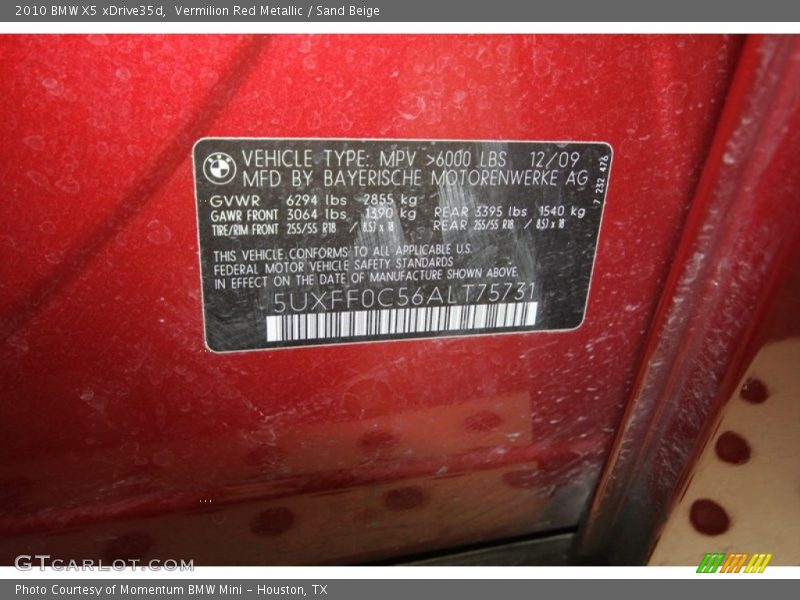 Vermilion Red Metallic / Sand Beige 2010 BMW X5 xDrive35d