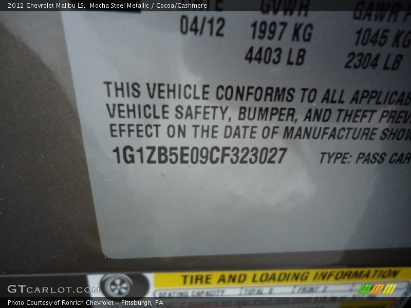 Mocha Steel Metallic / Cocoa/Cashmere 2012 Chevrolet Malibu LS