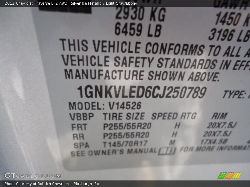 Silver Ice Metallic / Light Gray/Ebony 2012 Chevrolet Traverse LTZ AWD