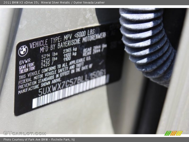 Mineral Silver Metallic / Oyster Nevada Leather 2011 BMW X3 xDrive 35i