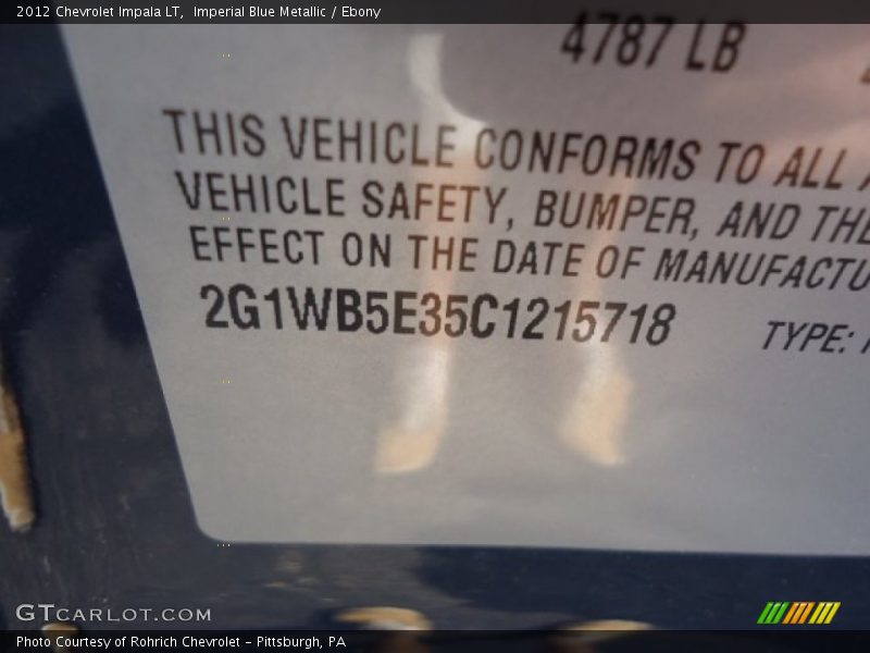 Imperial Blue Metallic / Ebony 2012 Chevrolet Impala LT