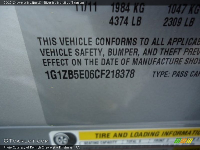 Silver Ice Metallic / Titanium 2012 Chevrolet Malibu LS