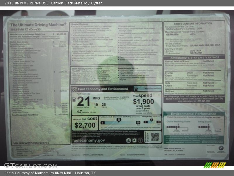 Carbon Black Metallic / Oyster 2013 BMW X3 xDrive 35i