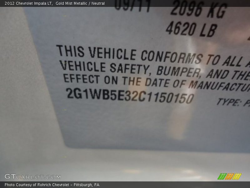 Gold Mist Metallic / Neutral 2012 Chevrolet Impala LT