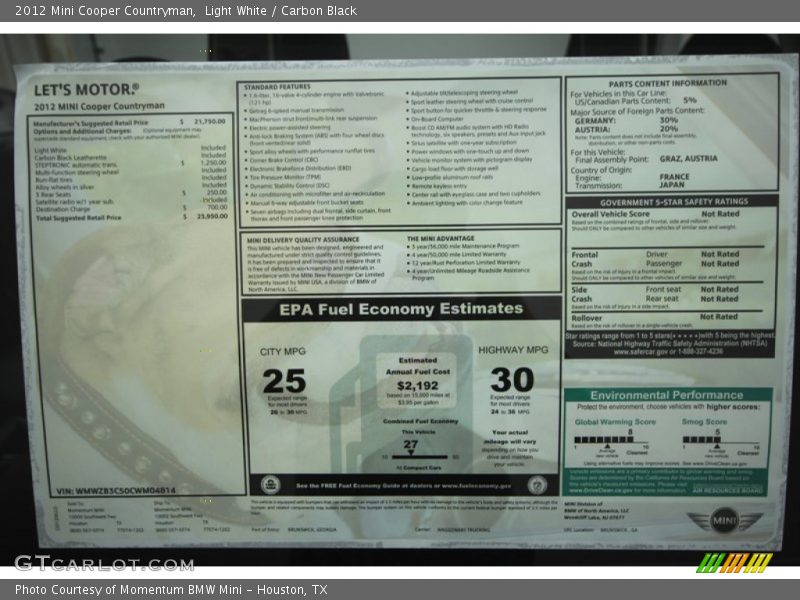 Light White / Carbon Black 2012 Mini Cooper Countryman