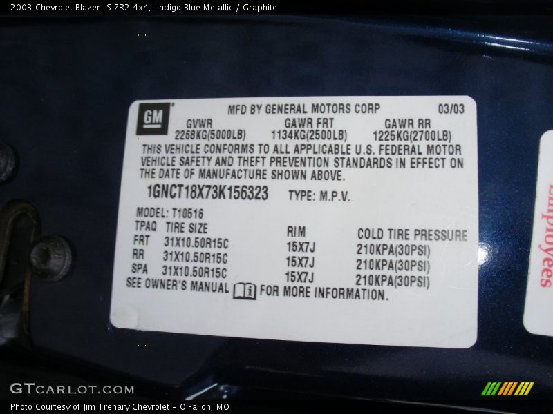 Indigo Blue Metallic / Graphite 2003 Chevrolet Blazer LS ZR2 4x4