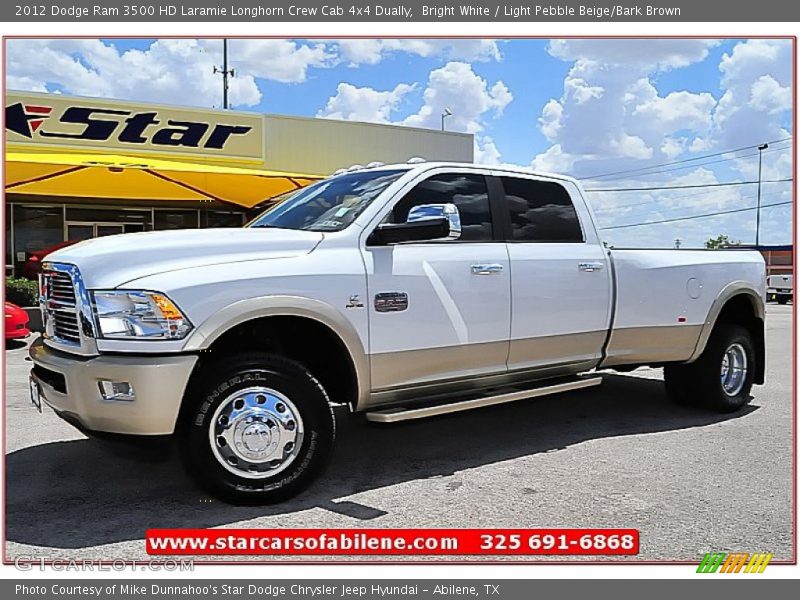 Bright White / Light Pebble Beige/Bark Brown 2012 Dodge Ram 3500 HD Laramie Longhorn Crew Cab 4x4 Dually