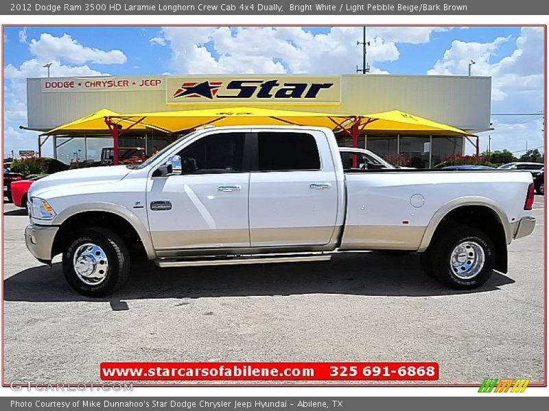 Bright White / Light Pebble Beige/Bark Brown 2012 Dodge Ram 3500 HD Laramie Longhorn Crew Cab 4x4 Dually