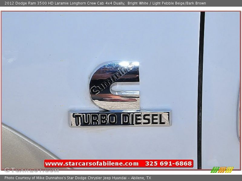 Bright White / Light Pebble Beige/Bark Brown 2012 Dodge Ram 3500 HD Laramie Longhorn Crew Cab 4x4 Dually