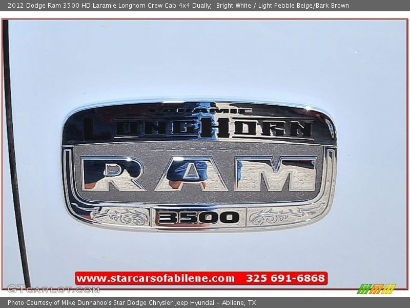 Bright White / Light Pebble Beige/Bark Brown 2012 Dodge Ram 3500 HD Laramie Longhorn Crew Cab 4x4 Dually