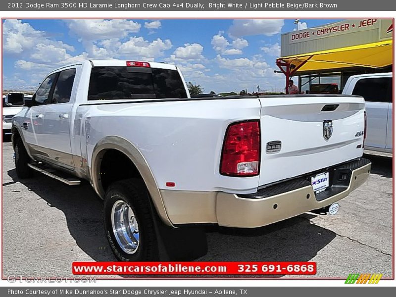 Bright White / Light Pebble Beige/Bark Brown 2012 Dodge Ram 3500 HD Laramie Longhorn Crew Cab 4x4 Dually