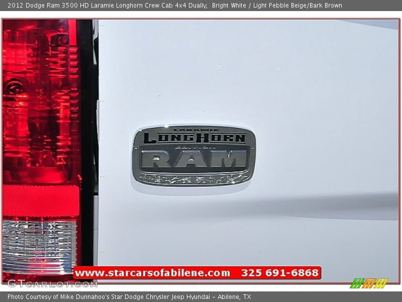 Bright White / Light Pebble Beige/Bark Brown 2012 Dodge Ram 3500 HD Laramie Longhorn Crew Cab 4x4 Dually