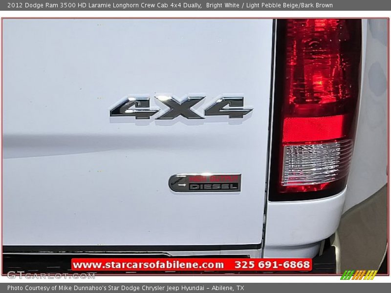 Bright White / Light Pebble Beige/Bark Brown 2012 Dodge Ram 3500 HD Laramie Longhorn Crew Cab 4x4 Dually