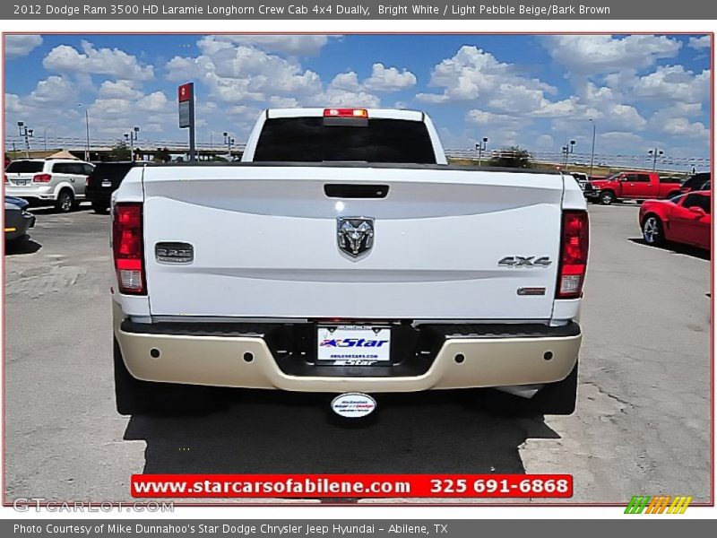 Bright White / Light Pebble Beige/Bark Brown 2012 Dodge Ram 3500 HD Laramie Longhorn Crew Cab 4x4 Dually