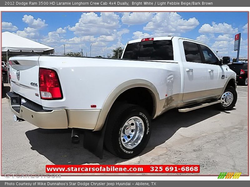 Bright White / Light Pebble Beige/Bark Brown 2012 Dodge Ram 3500 HD Laramie Longhorn Crew Cab 4x4 Dually