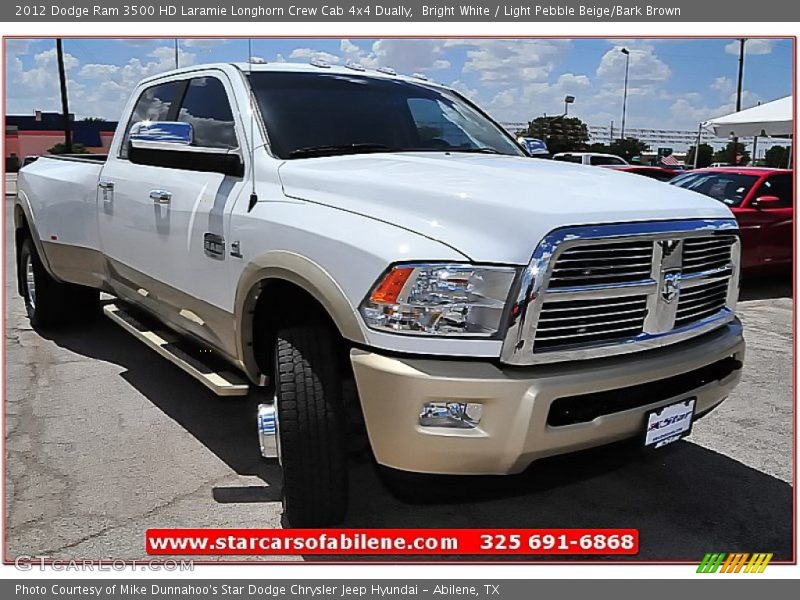 Bright White / Light Pebble Beige/Bark Brown 2012 Dodge Ram 3500 HD Laramie Longhorn Crew Cab 4x4 Dually