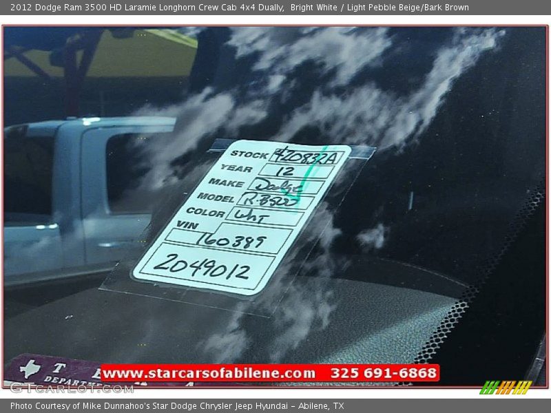 Bright White / Light Pebble Beige/Bark Brown 2012 Dodge Ram 3500 HD Laramie Longhorn Crew Cab 4x4 Dually
