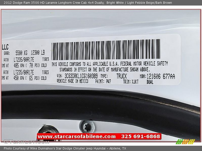 Bright White / Light Pebble Beige/Bark Brown 2012 Dodge Ram 3500 HD Laramie Longhorn Crew Cab 4x4 Dually