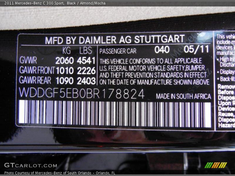 Black / Almond/Mocha 2011 Mercedes-Benz C 300 Sport