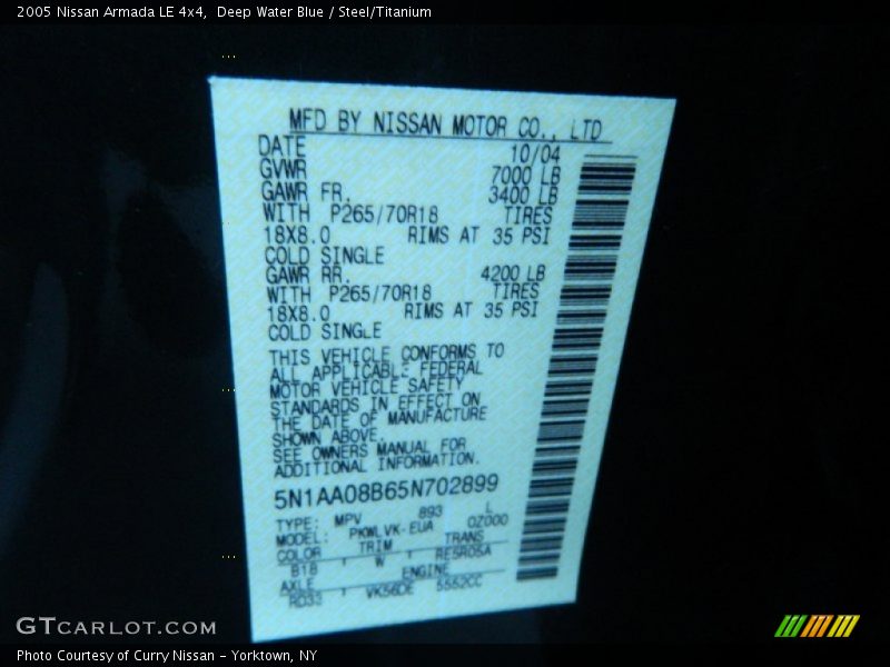 Deep Water Blue / Steel/Titanium 2005 Nissan Armada LE 4x4